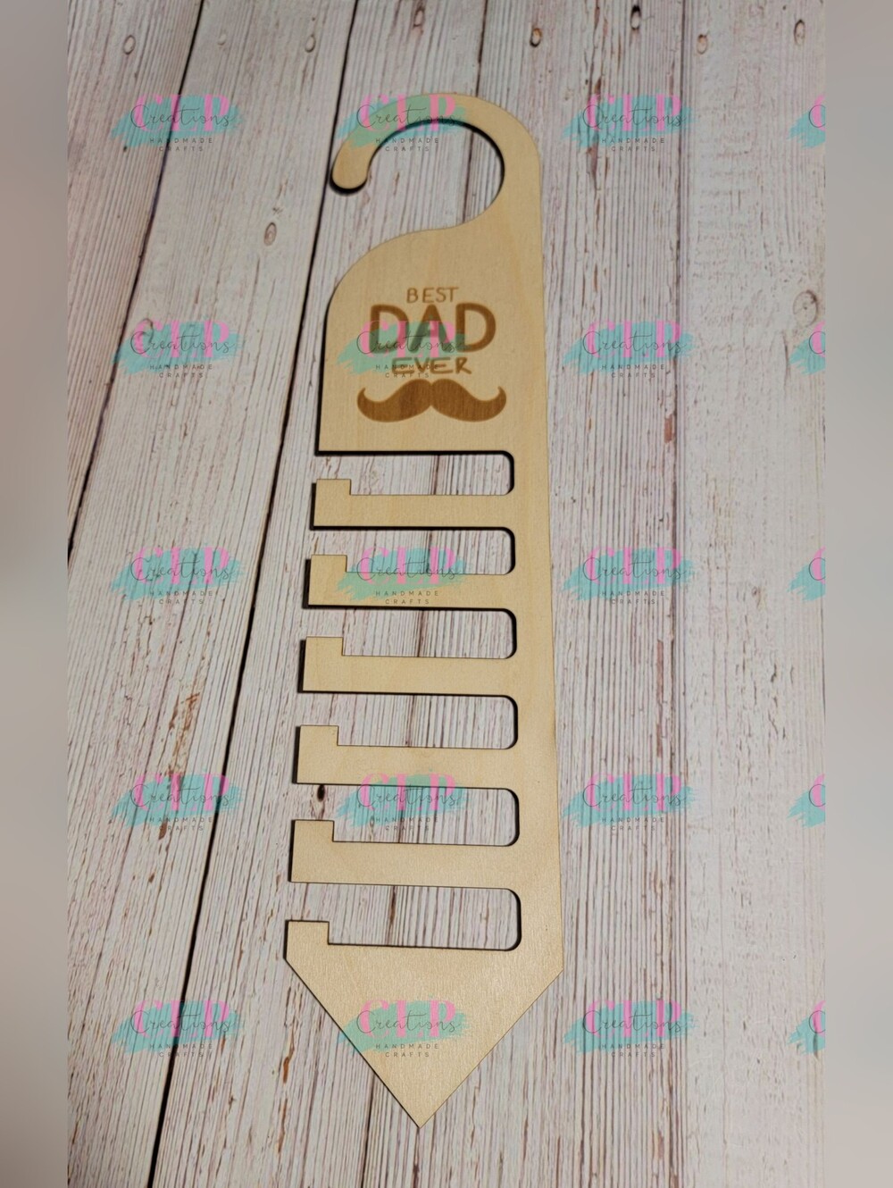 Laser Engraved Wood 'Best Dad Ever' Tie/Necktie Hanger - Light Wood